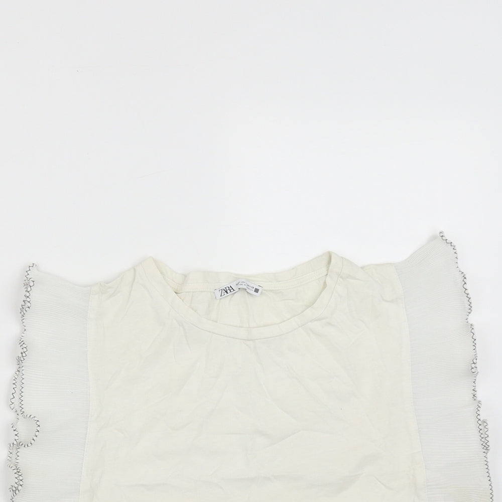 Zara Womens White  Polyester Cropped T-Shirt Size M Round Neck