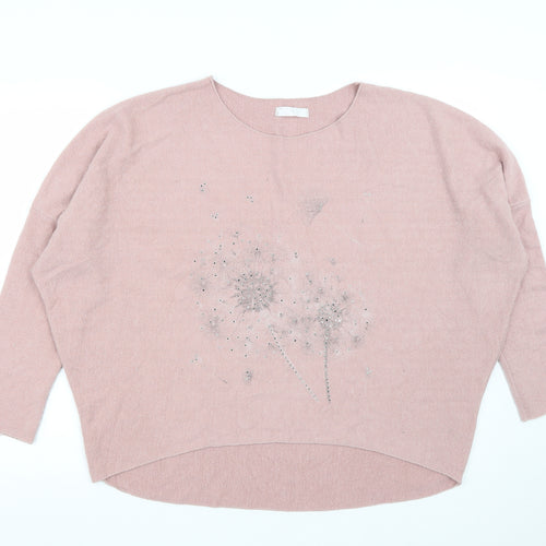 Preworn Womens Pink Round Neck  Viscose Pullover Jumper Size M