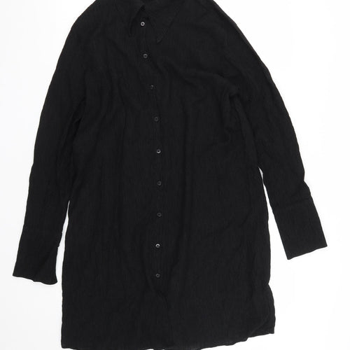 H&M Womens Black  Lyocell Basic Button-Up Size M Collared