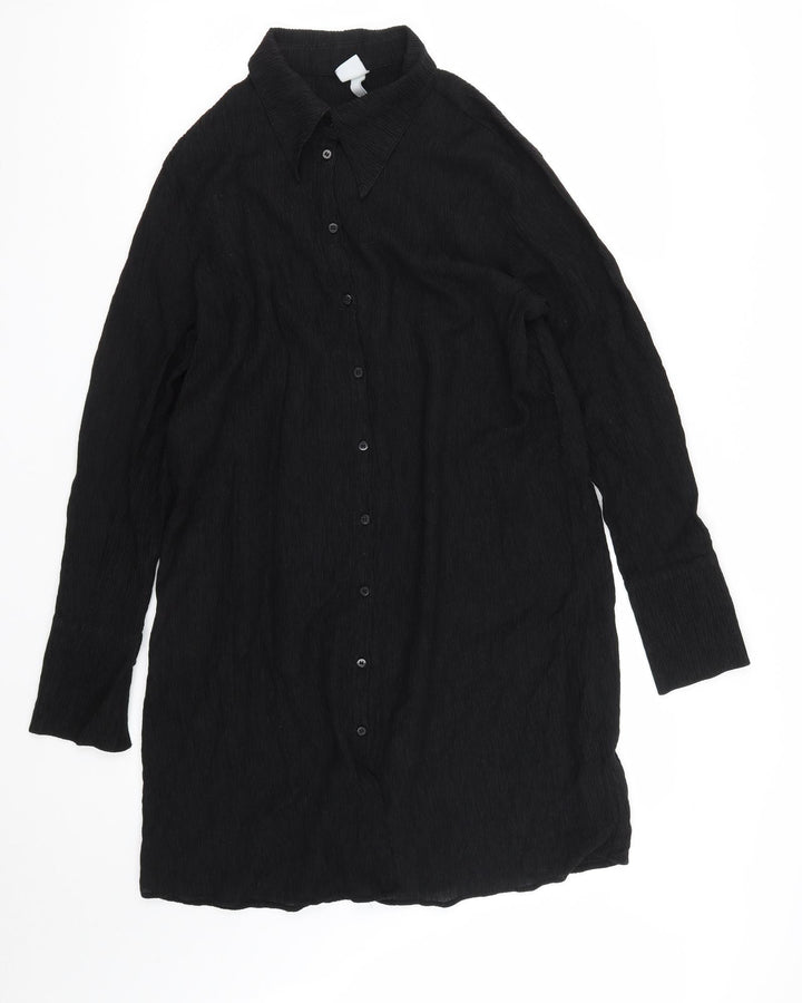 H&M Womens Black  Lyocell Basic Button-Up Size M Collared