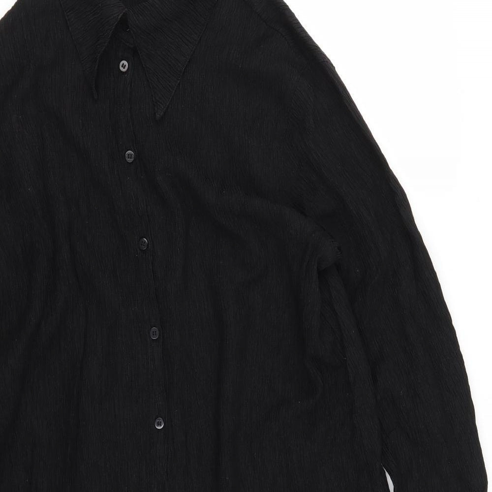H&M Womens Black  Lyocell Basic Button-Up Size M Collared
