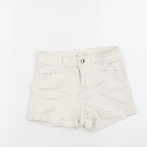 H&M Womens White  Cotton Chino Shorts Size 4  Regular Zip