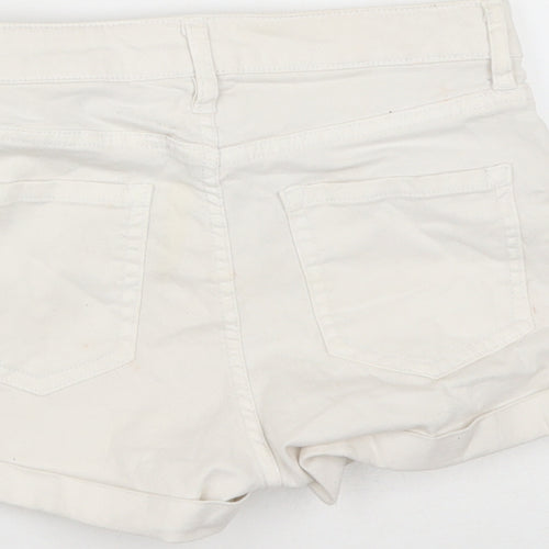 H&M Womens White  Cotton Chino Shorts Size 4  Regular Zip