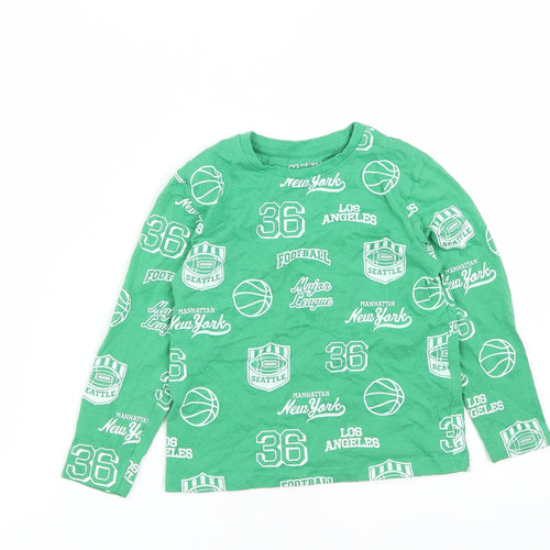 Primark Boys Green  Cotton Basic Casual Size 5-6 Years Round Neck