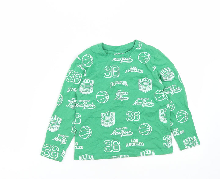 Primark Boys Green Cotton Basic Casual Size 5-6 Years Round Neck