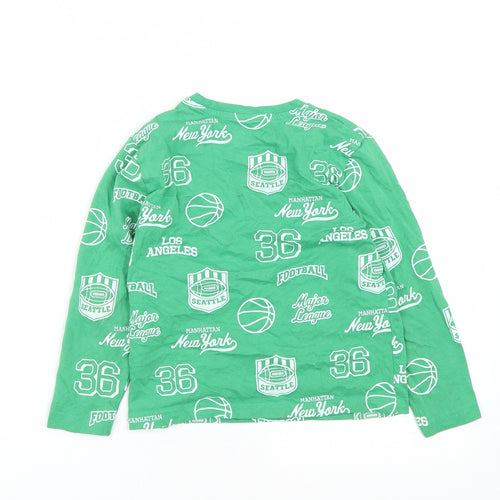 Primark Boys Green  Cotton Basic Casual Size 5-6 Years Round Neck