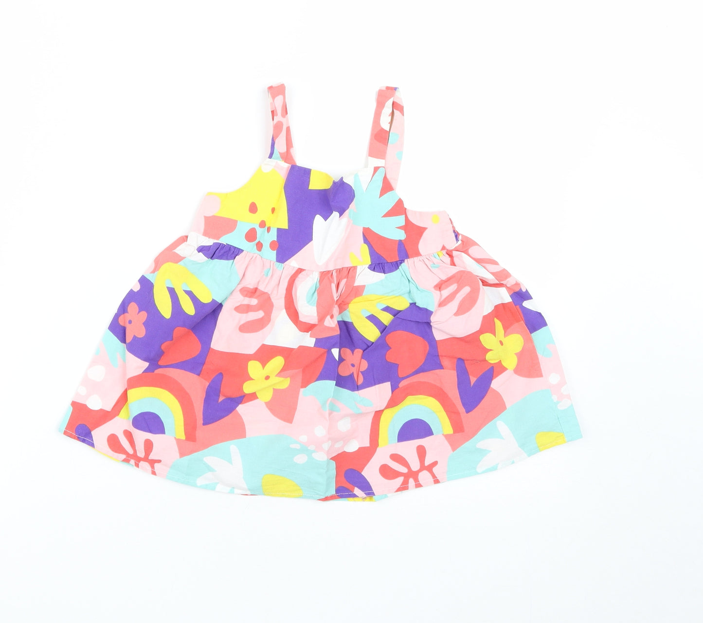 F&F Girls Multicoloured Geometric Cotton Basic Tank Size 6-7 Years Square Neck