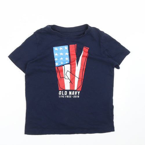 Old Navy Boys Blue  Cotton Basic T-Shirt Size 6-7 Years Round Neck