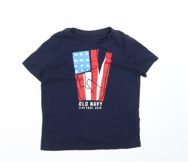 Old Navy Boys Blue Cotton Basic T-Shirt Size 6-7 Years Round Neck