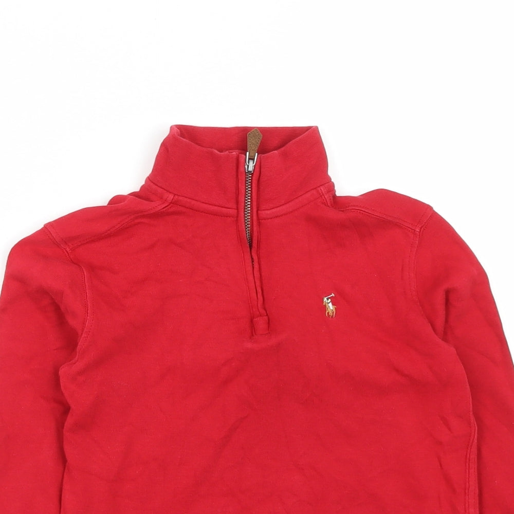 Ralph Lauren Boys Red  Cotton Pullover Sweatshirt Size 7 Years  Zip