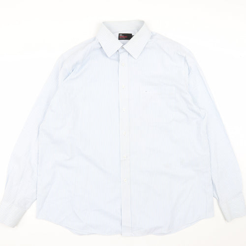 Marks and Spencer Mens Blue Striped Cotton  Button-Up Size 18 Collared Button