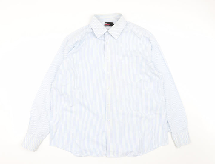 Marks and Spencer Mens Blue Striped Cotton  Button-Up Size 18 Collared Button