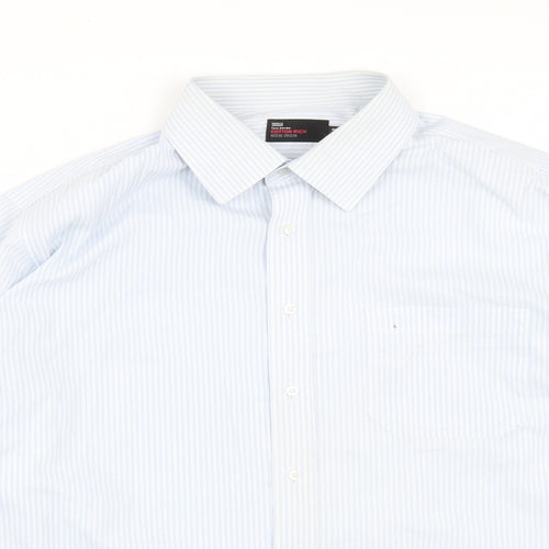 Marks and Spencer Mens Blue Striped Cotton  Button-Up Size 18 Collared Button