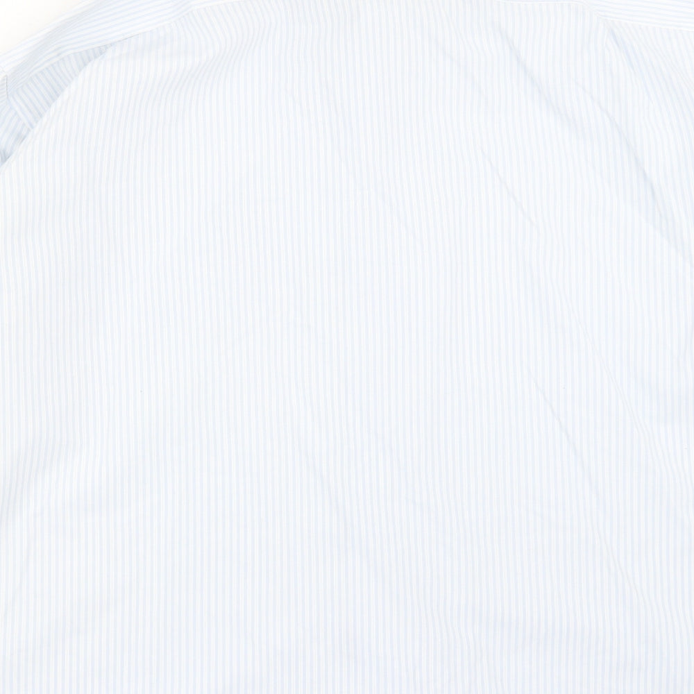 Marks and Spencer Mens Blue Striped Cotton  Button-Up Size 18 Collared Button