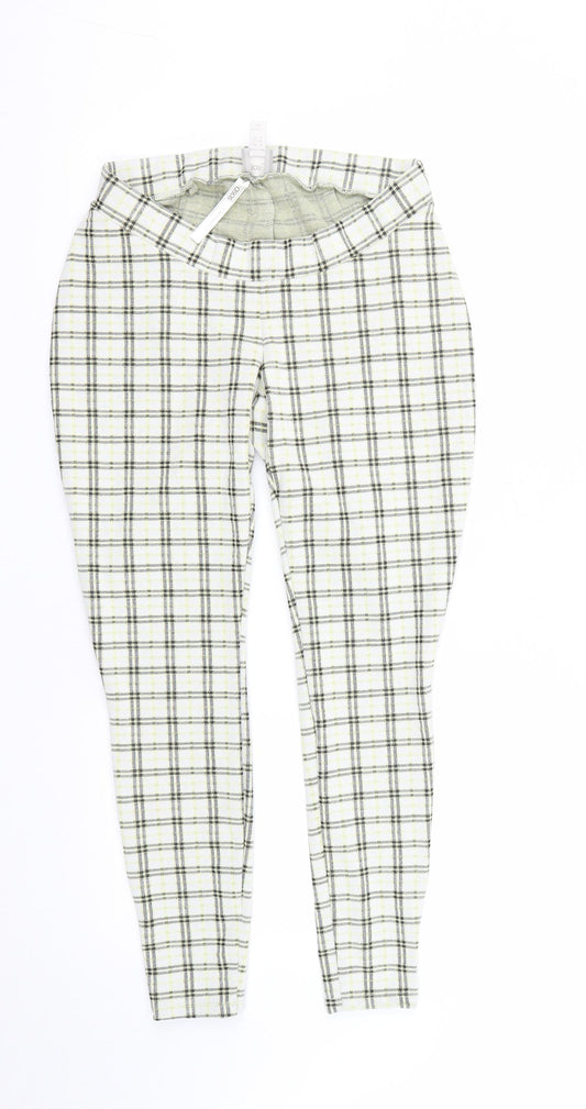 Front view of ASOS women’s multicoloured plaid polyester cropped trousers, size UK 8, 25-inch leg regular