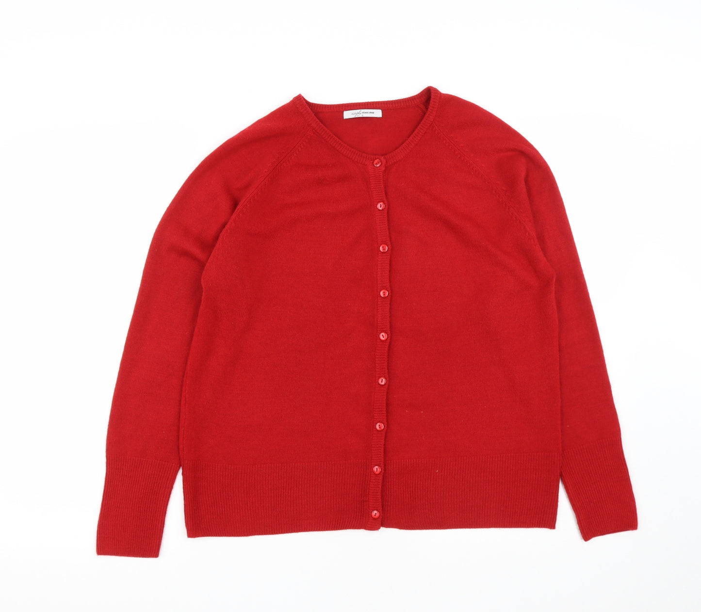 Simply Stock Shop Womens Red Round Neck  Acrylic Cardigan Jumper Size L