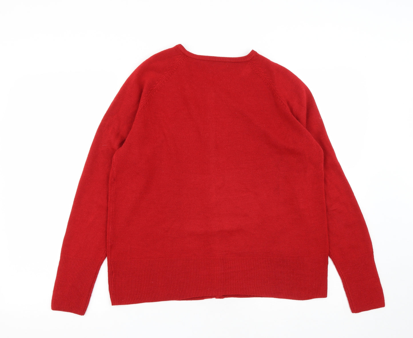 Simply Stock Shop Womens Red Round Neck  Acrylic Cardigan Jumper Size L