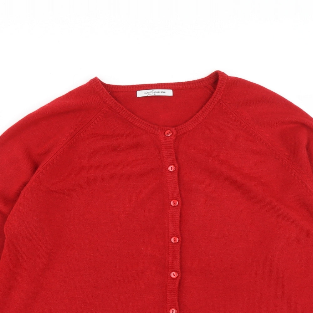 Simply Stock Shop Womens Red Round Neck  Acrylic Cardigan Jumper Size L