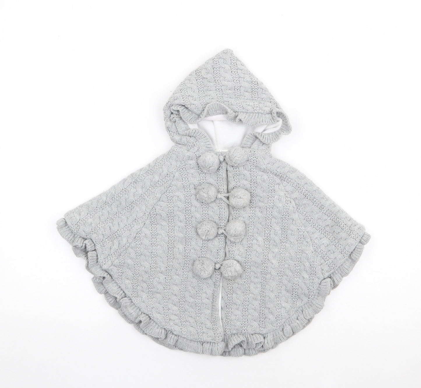 Little Nosh Girls Grey  Acrylic Cape Jumper Size 3-6 Months