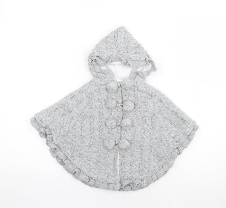 Little Nosh Girls Grey  Acrylic Cape Jumper Size 3-6 Months