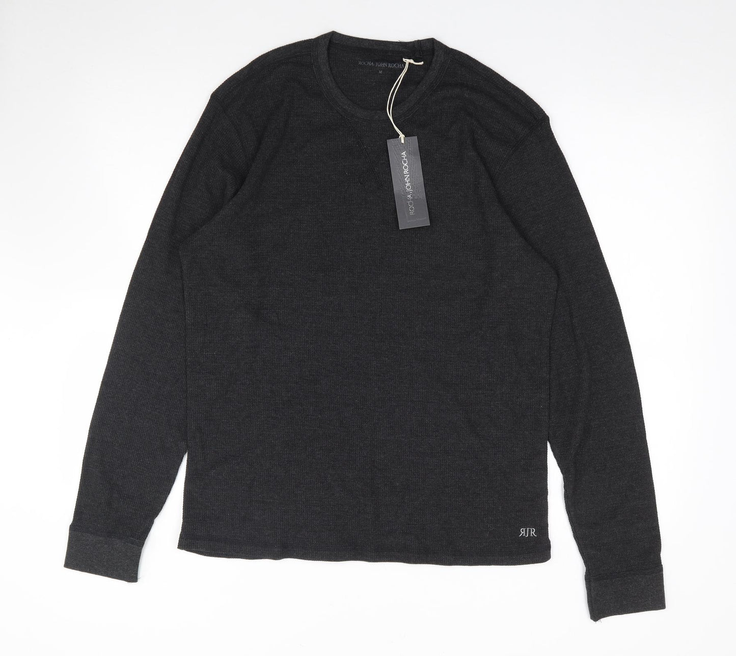 Rocha John Rocha Mens Grey Crew Neck  Cotton Pullover Jumper Size M