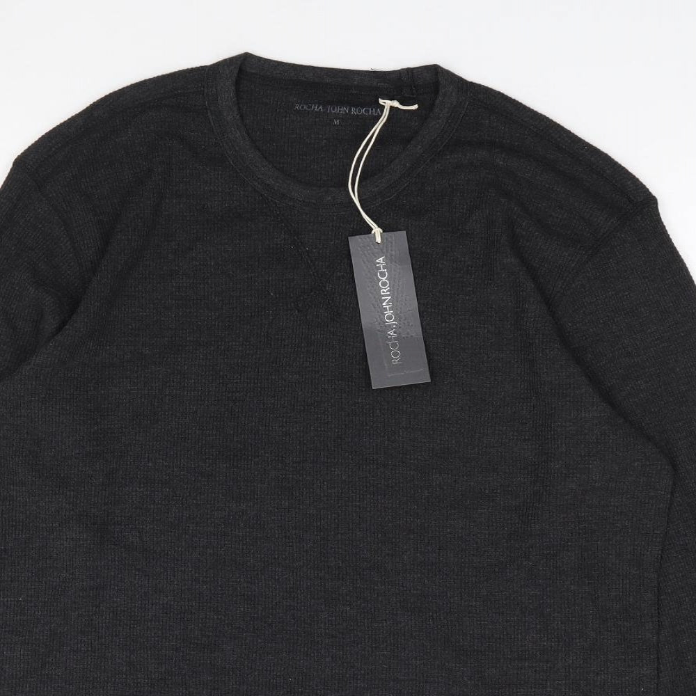 Rocha John Rocha Mens Grey Crew Neck  Cotton Pullover Jumper Size M