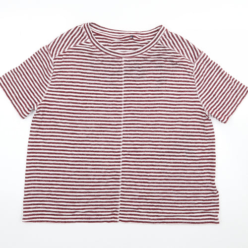 Marks and Spencer Womens Red Round Neck Striped Viscose Pullover Jumper Size L