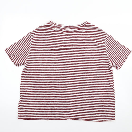 Marks and Spencer Womens Red Round Neck Striped Viscose Pullover Jumper Size L