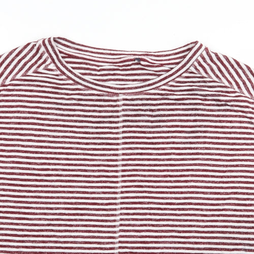 Marks and Spencer Womens Red Round Neck Striped Viscose Pullover Jumper Size L