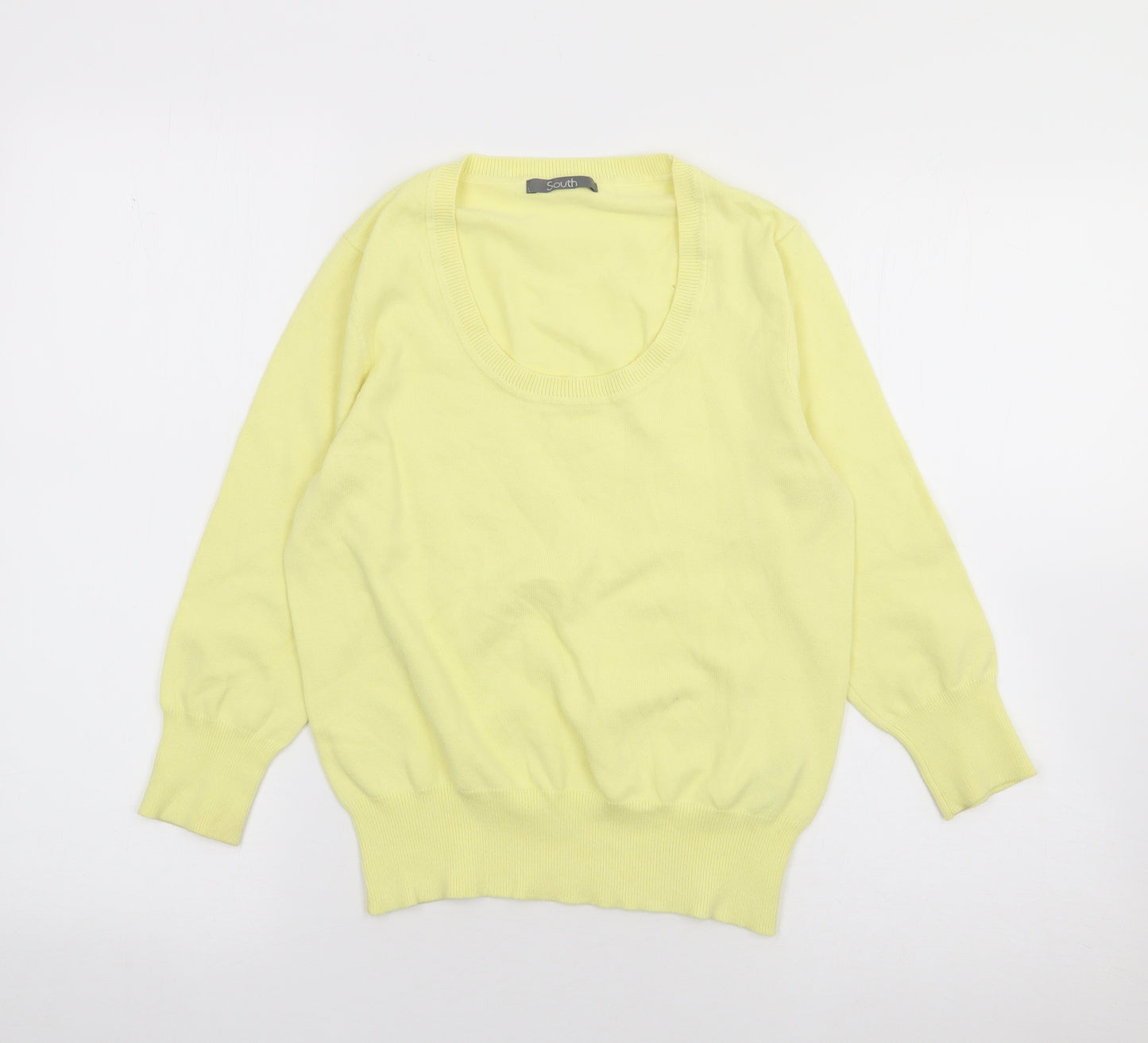 South Womens Yellow Round Neck  Cotton Pullover Jumper Size 12