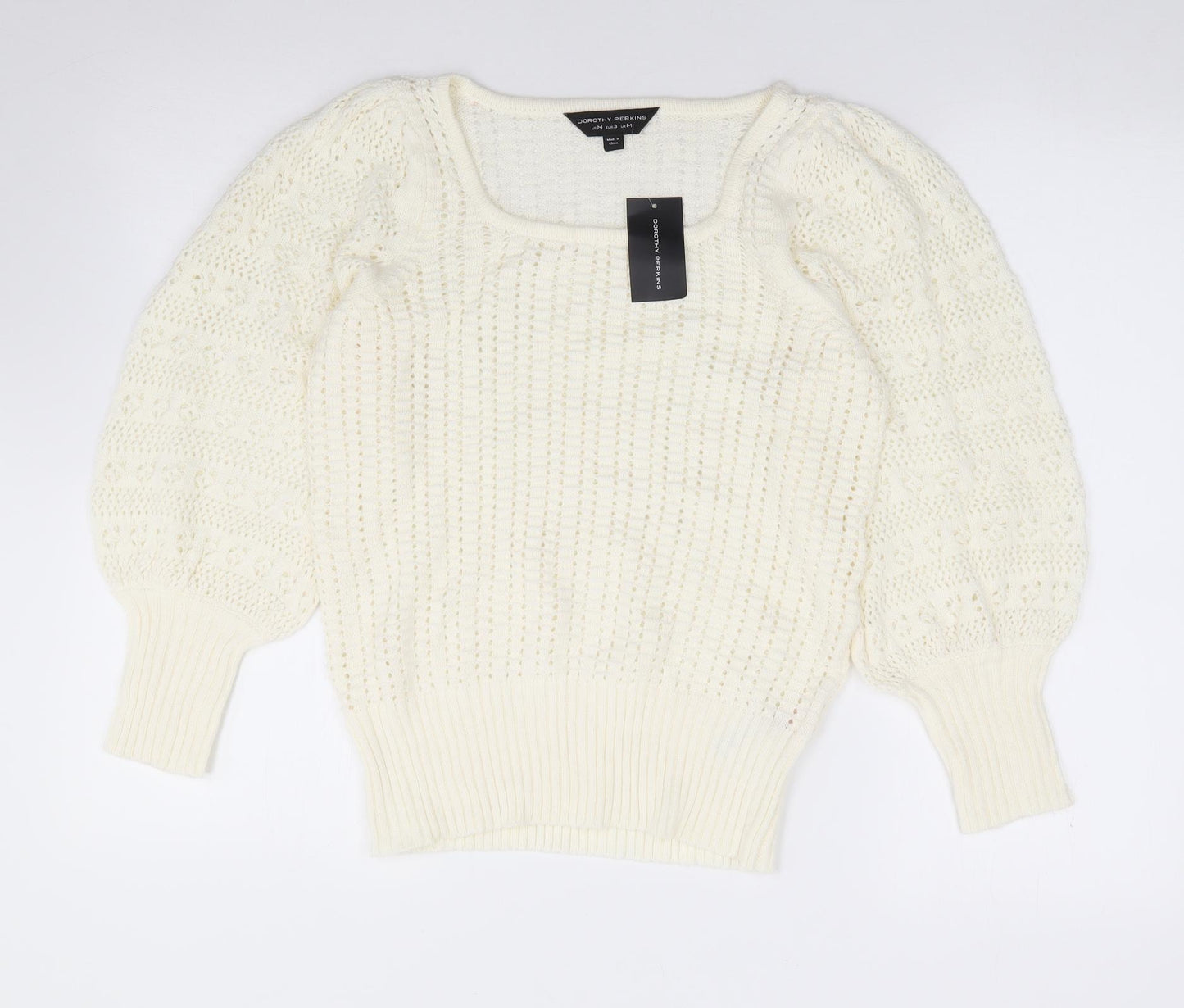 Dorothy Perkins  Womens Ivory Round Neck  Cotton Pullover Jumper Size M