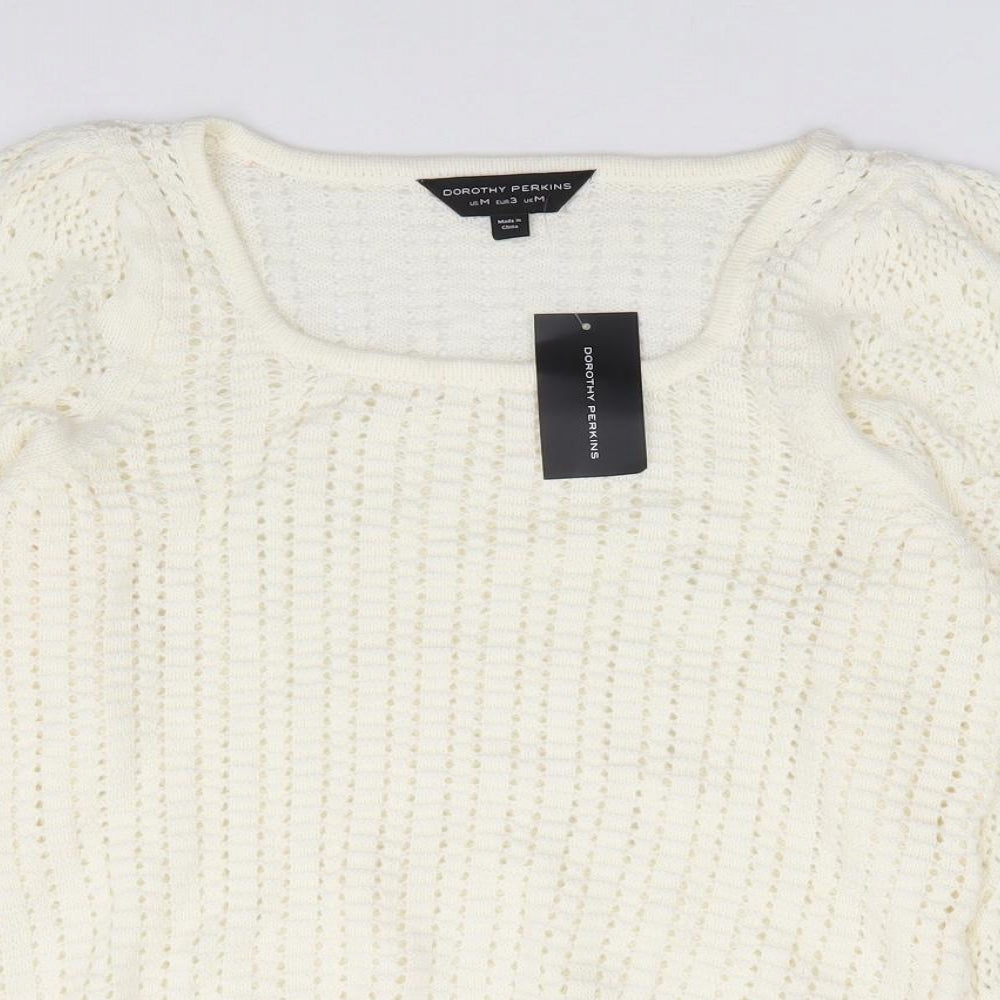 Dorothy Perkins  Womens Ivory Round Neck  Cotton Pullover Jumper Size M
