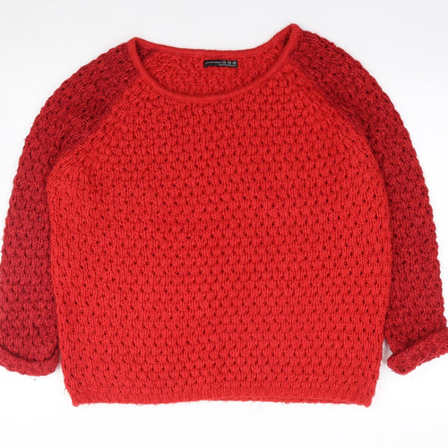 Primark Womens Red Scoop Neck  Acrylic Pullover Jumper Size 12