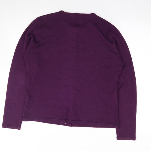 Holmewood Womens Purple Crew Neck Floral Acrylic Cardigan Jumper Size M