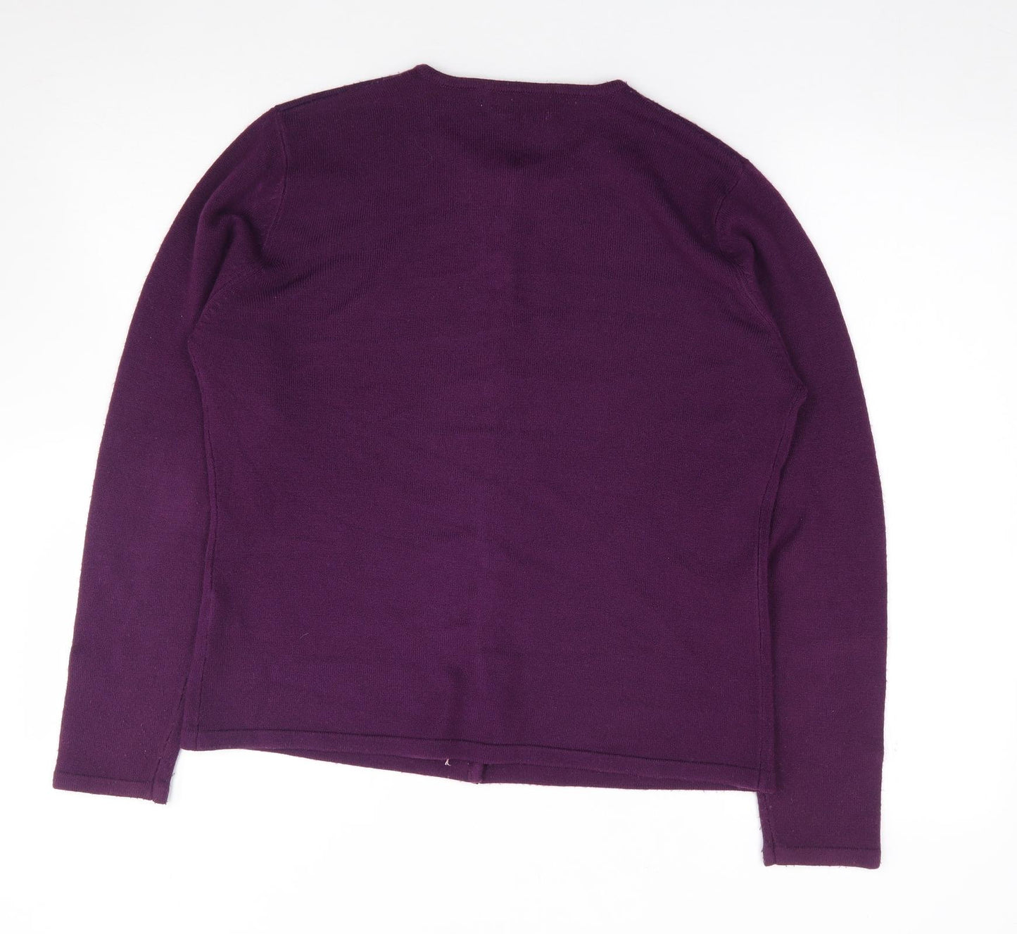 Holmewood Womens Purple Crew Neck Floral Acrylic Cardigan Jumper Size M