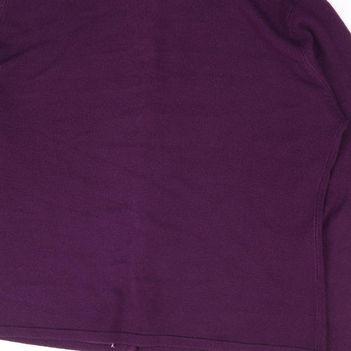 Holmewood Womens Purple Crew Neck Floral Acrylic Cardigan Jumper Size M