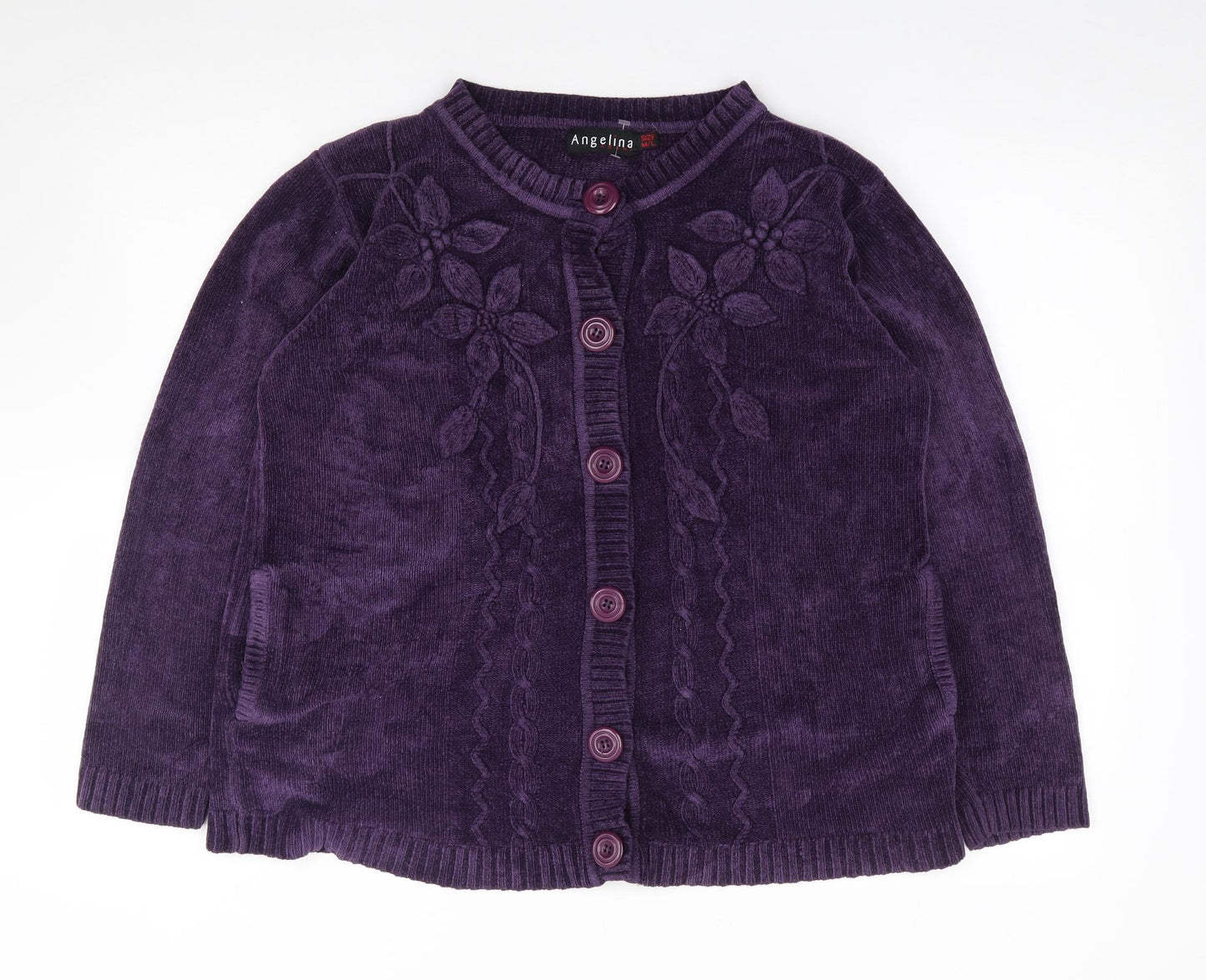 Angelina Azani Womens Purple Round Neck  Acrylic Cardigan Jumper Size M