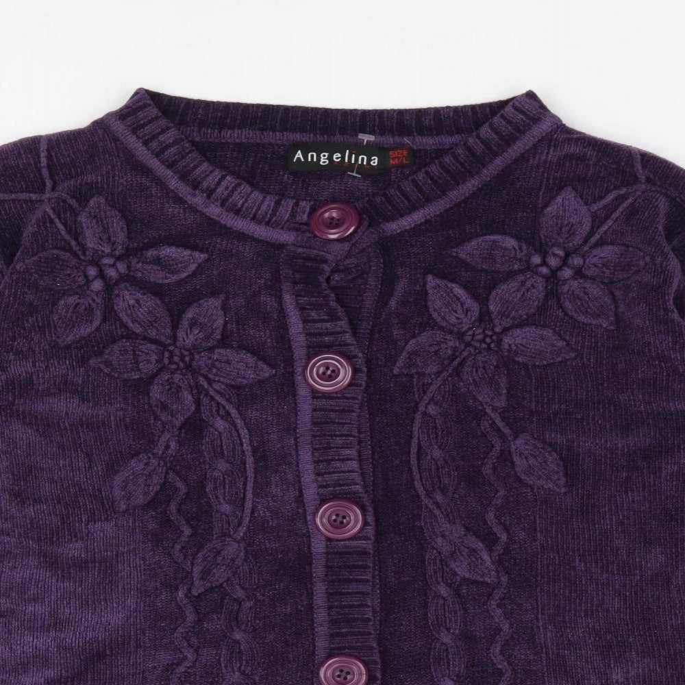 Angelina Azani Womens Purple Round Neck  Acrylic Cardigan Jumper Size M