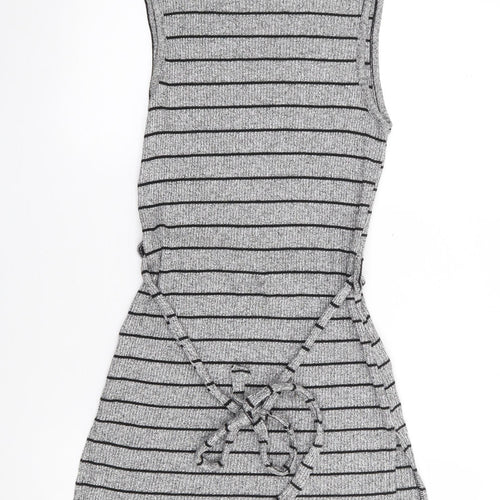 Red Herring  Womens Grey Striped Viscose Tank Dress  Size 12  High Neck Pullover