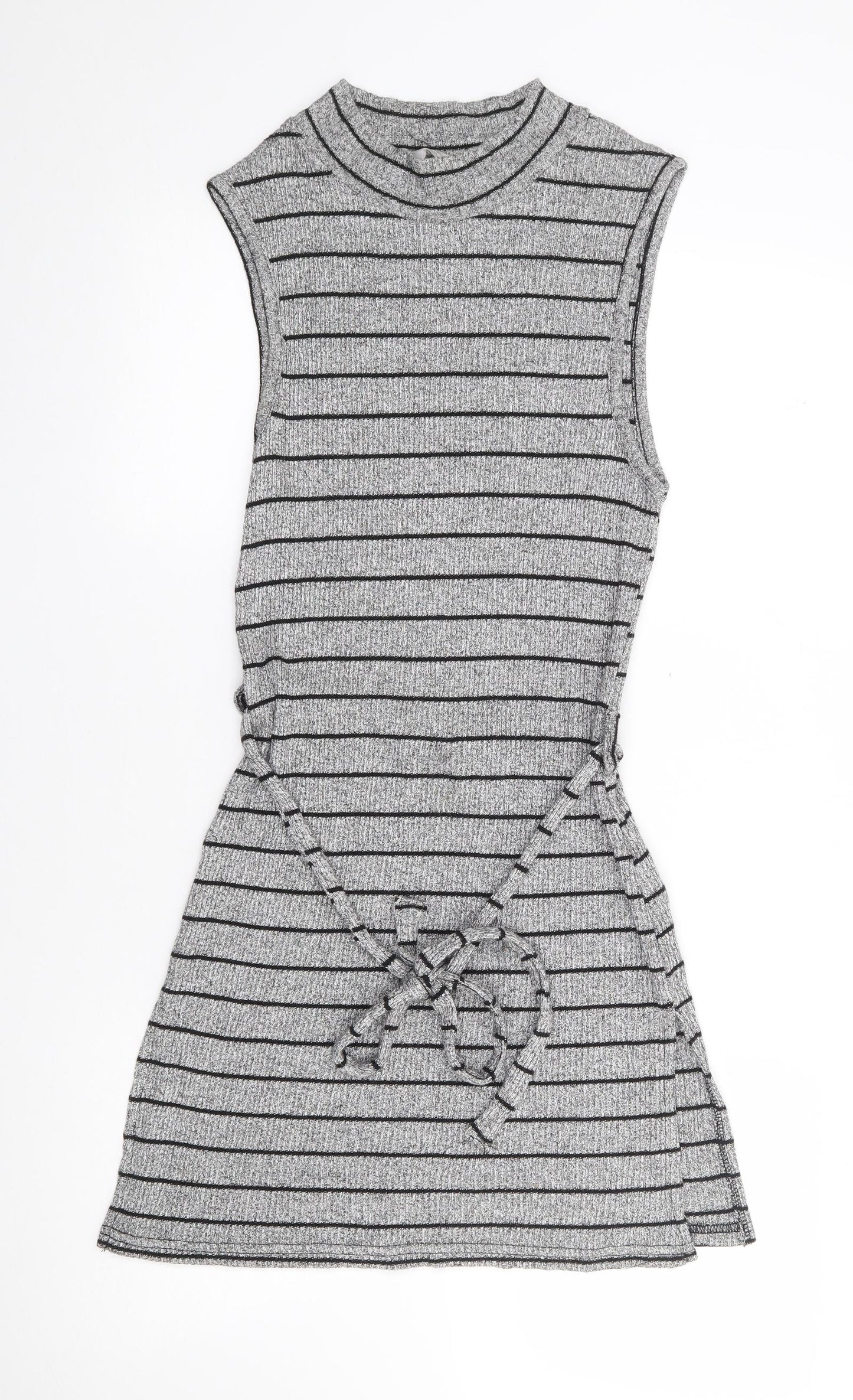 Red Herring  Womens Grey Striped Viscose Tank Dress  Size 12  High Neck Pullover