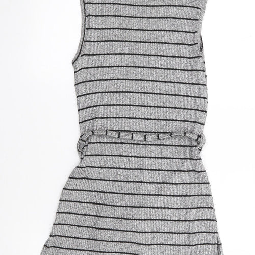 Red Herring  Womens Grey Striped Viscose Tank Dress  Size 12  High Neck Pullover