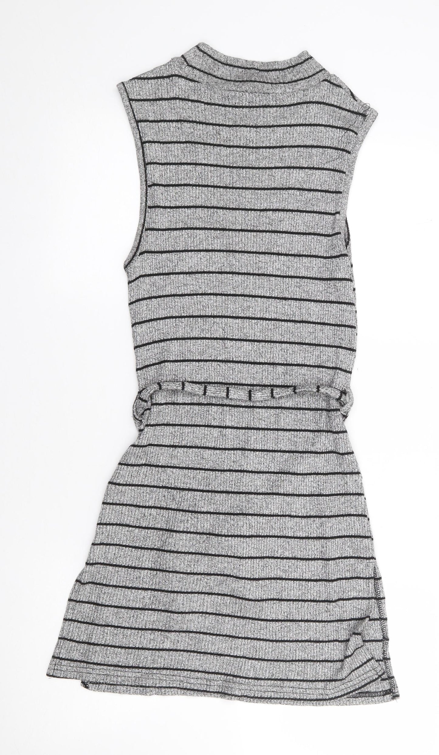 Red Herring  Womens Grey Striped Viscose Tank Dress  Size 12  High Neck Pullover
