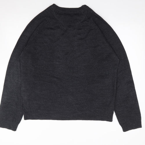UrbanSpirit Mens Grey Crew Neck  Acrylic Pullover Jumper Size L