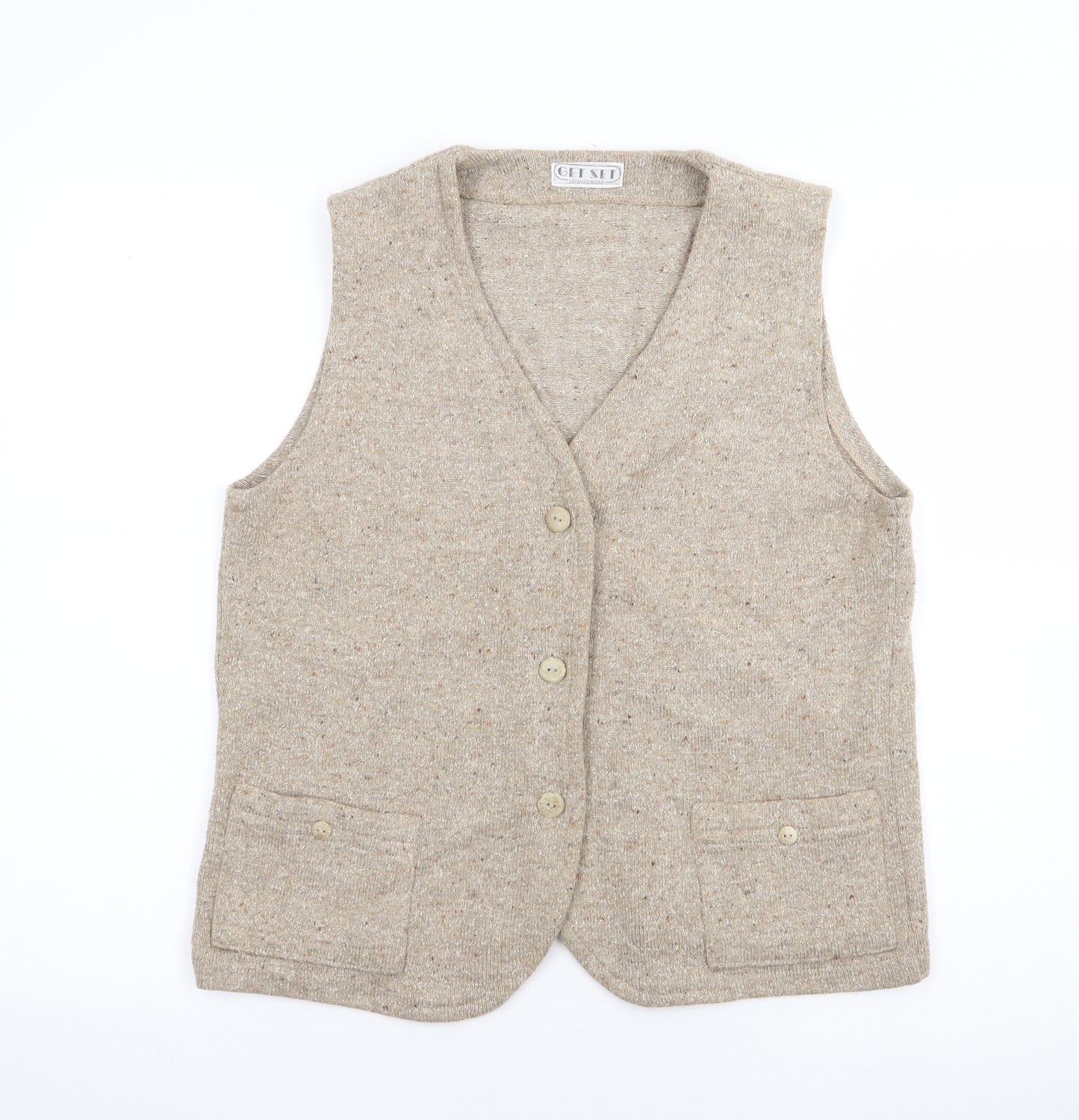 Get Set Womens Beige V-Neck  Acrylic Vest Jumper Size M