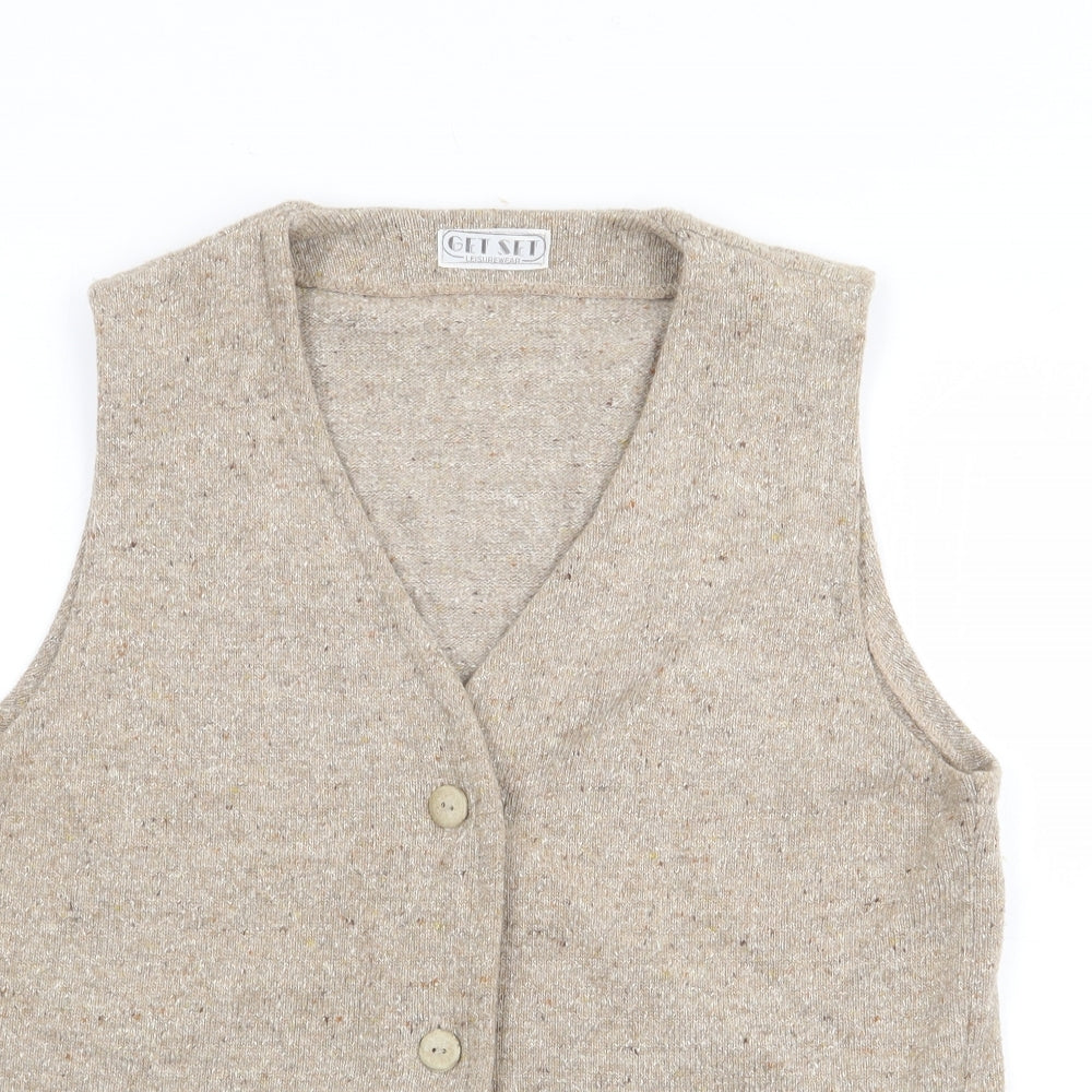 Get Set Womens Beige V-Neck  Acrylic Vest Jumper Size M