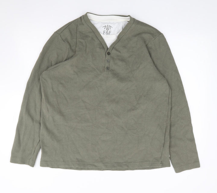 F&F Mens Green Crew Neck Cotton Pullover Jumper Size XL
