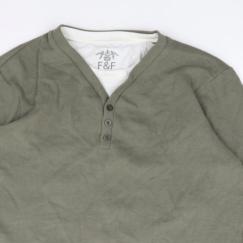 F&F Mens Green Crew Neck  Cotton Pullover Jumper Size XL