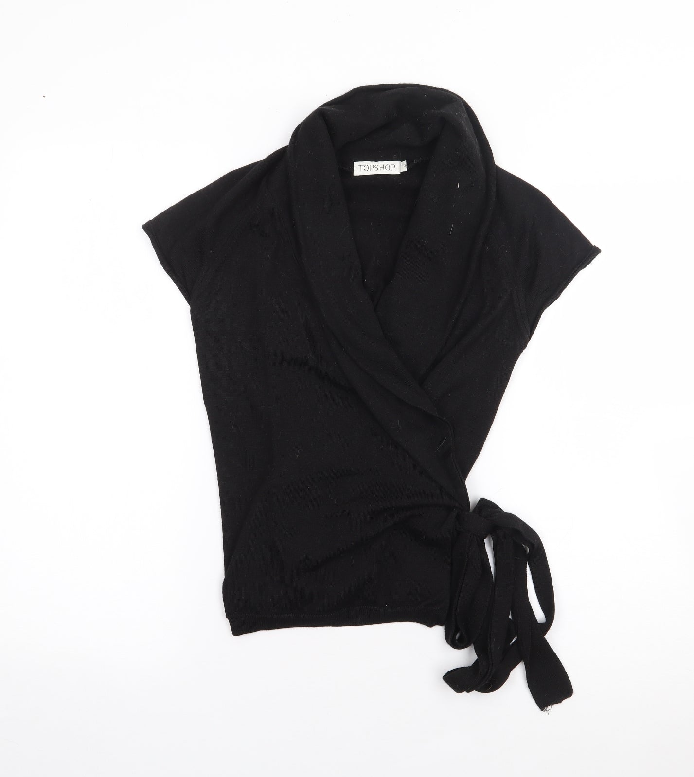 Topshop  Womens Black  Acrylic Wrap T-Shirt Size 12 V-Neck