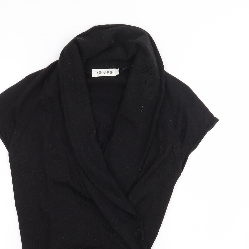 Topshop  Womens Black  Acrylic Wrap T-Shirt Size 12 V-Neck