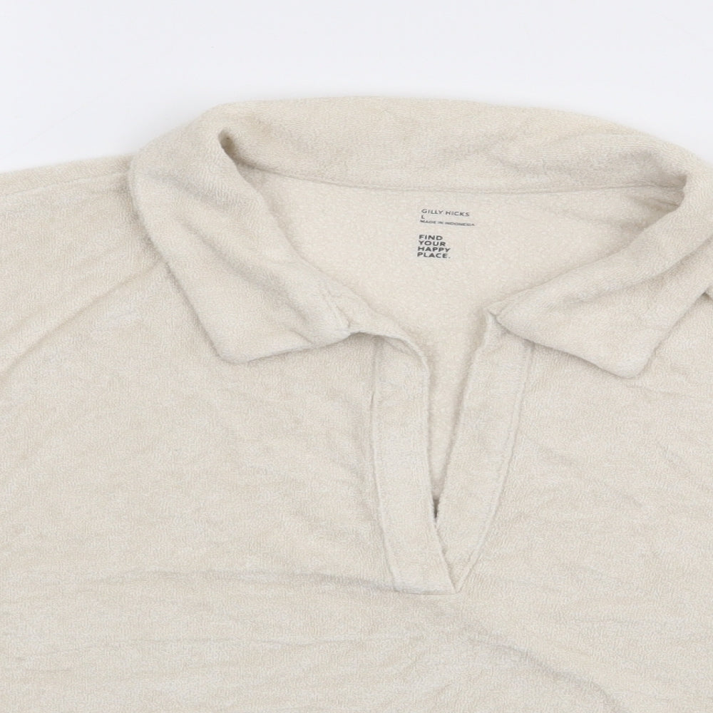 Gilly Hicks Womens Beige  Viscose Jersey Polo Size L Collared